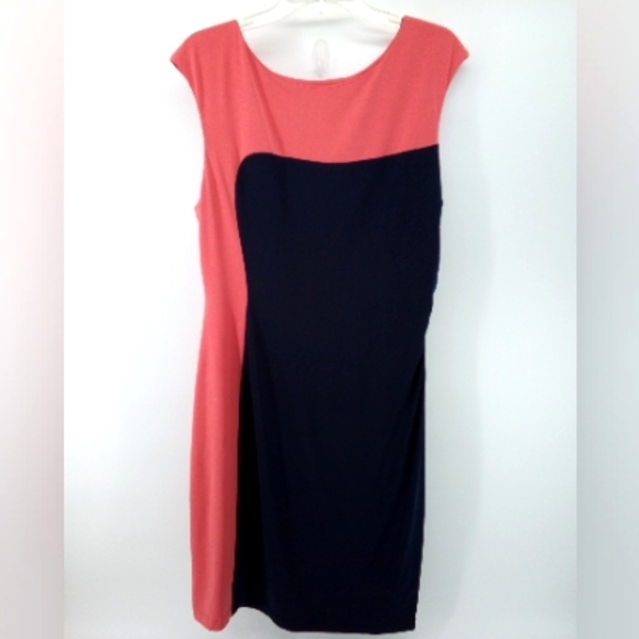 Connected Apparel Coral Pink Navy Blue Sheath Dress Spandex Blend 16 Cap Sleeves - Picture 3 of 8